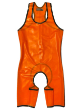 Gummi Trägeranzug offen orange transparent - schwarz 