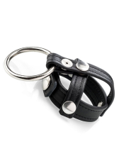 Leder-Cockring mit Hodenteiler BLACK CAGE 