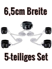 Leder-Bondageset Hals-Hand-Fussfessel - 6,5cm schwarz 