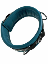 Leder-Halsband gepolstert Enzianblau - 3 D-Ringe - 6,5cm 