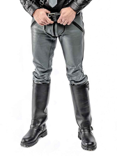 Mister B Leather FXXXer Jeans grau - schwarze Paspel 