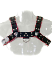 Oberkörper-Harness PITBULL mit roter Paspel - 4cm 