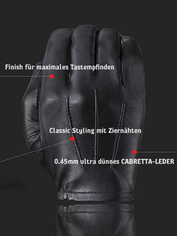 Leder-Handschuhe DELUXE POLICE CLASSIC SCHWARZ 