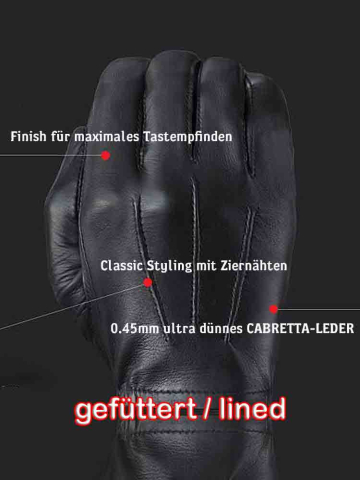 Leder-Handschuhe DELUXE POLICE gefüttert SCHWARZ 