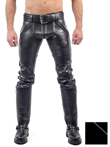 Mister B Leather FXXXer Jeans schwarz - schwarze Paspel 