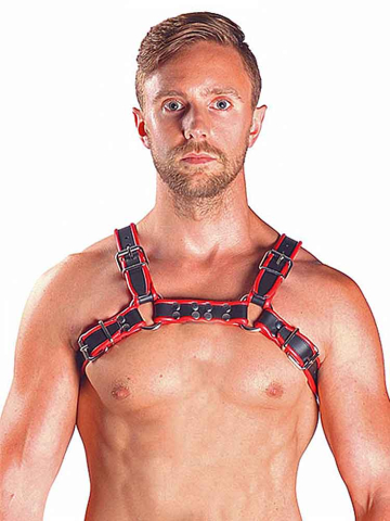 Mister B Leather Chest/Brust Harness, schwarz-rot 