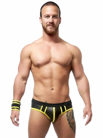 Mister B Neopren Jock Brief schwarz-gelb 