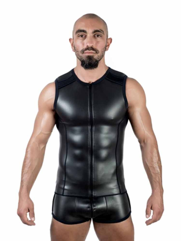 Mister B Neopren Sleeveless T-Vest mit Zip - schwarz 