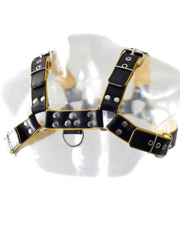 Oberkörper-Harness PITBULL mit gelber Paspel - 4cm 