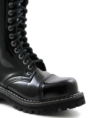 14-Loch Schnürstiefel Boots Lackleder mit RV und Stahlkappe  2