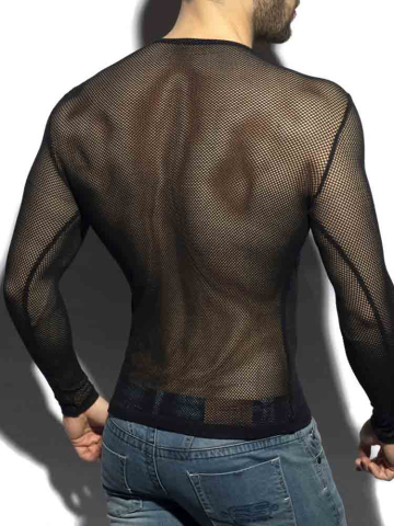 ES COLLECTION Mesh Langarm T-Shirt schwarz  2