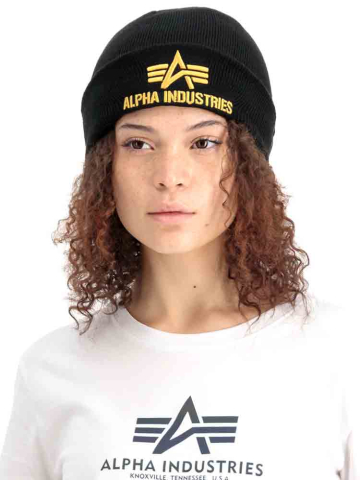 Alpha Industries 3D Beanie schwarz-gelbgold  2