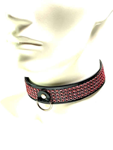 Fetisch Halsband Kristall breit rot  2