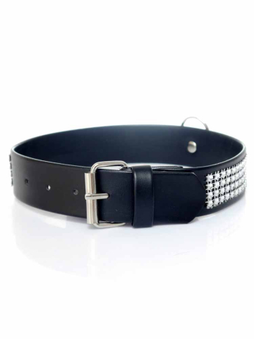 Fetisch Halsband Kristall breit silber  2