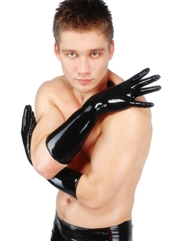 Gummi-Handschuhe Ellbogenlang 0.4mm SCHWARZ  2