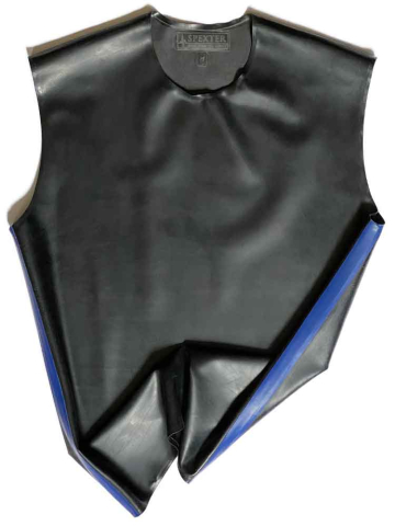 Gummi T-Shirt ohne Arm schwarz - blaue Streifen  2