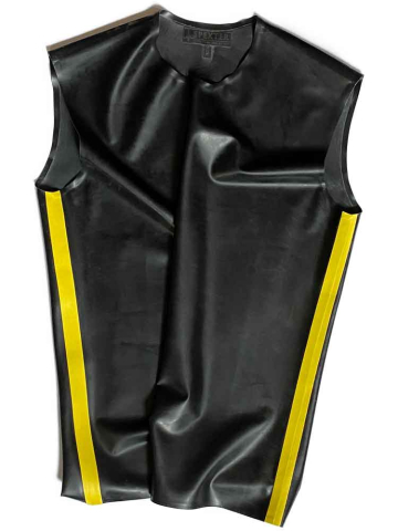 Gummi T-Shirt ohne Arm schwarz - gelbe Streifen  2