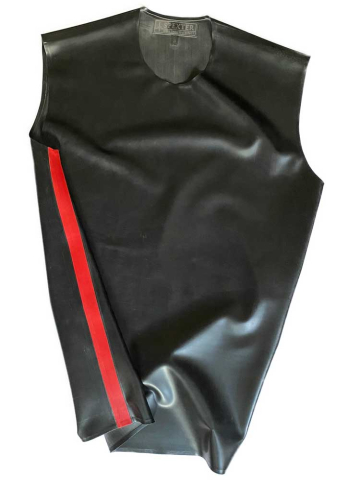 Gummi T-Shirt ohne Arm schwarz - rote Streifen  2