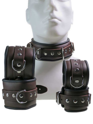 Leder-Bondageset Hals-Hand-Fussfessel - 6cm schwarzbraun  2
