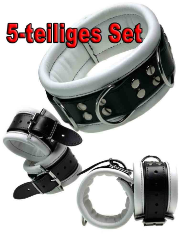 Leder-Bondageset Hals-Hand-Fussfessel - 6,5cm weiss  2