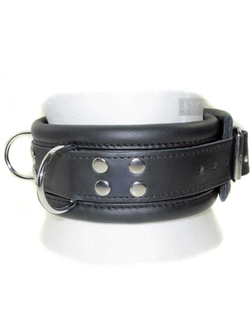 Leder-Halsband gepolstert schwarz - 3 D-Ringe - 6,5cm  2