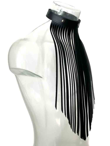 Lederhalsband mit Lederfransen - schwarz  2