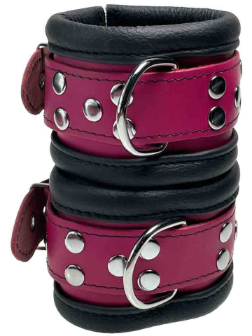 Leder-Handfesseln, Fuchsia-Pink - 6,5cm  2