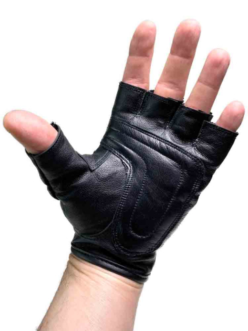 Leder-Handschuhe Fingerlos schwarz  2
