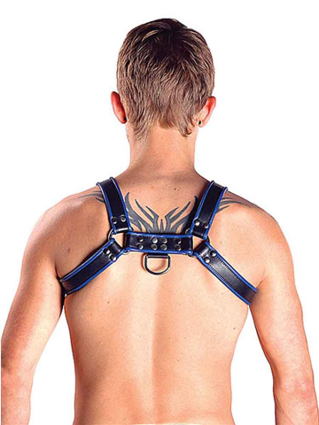 Mister B Leather Chest/Brust Harness, schwarz-blau  2