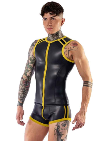 Mister B Neopren Sleeveless T-Vest mit Zip - schwarz-gelb  2