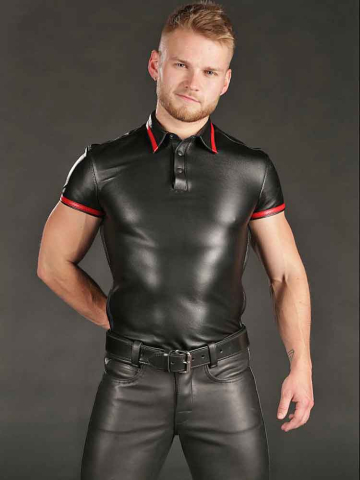 Mister S Lammleder-Poloshirt - roter Streifen  2