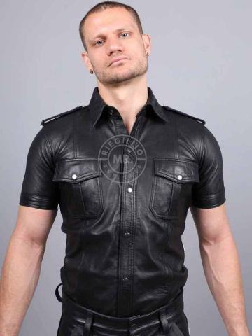 Riegillio Lederhemd Kurzarm schwarz  2