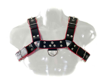 Oberkörper-Harness PITBULL mit roter Paspel - 4cm  2