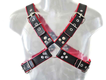 Oberkörper-Harness mit Schließen - rote Paspel - 4cm  2