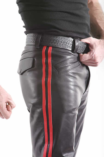 Leder-Stiefelhose mit Doppelstreifen in ROT  2