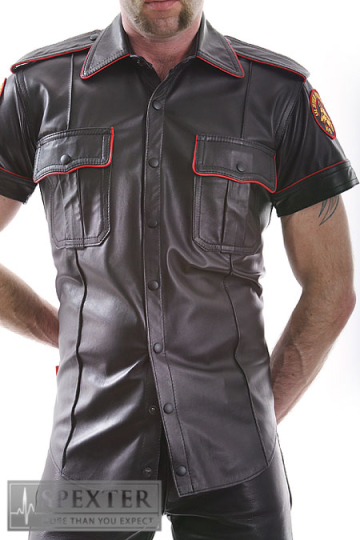 Lederhemd Kurzarm mit Paspel - Rindnappa BLAU  2