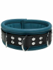 Leder-Halsband gepolstert Enzianblau - 3 D-Ringe - 6,5cm 
