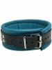Leder-Halsband gepolstert Enzianblau - 3 D-Ringe - 6,5cm 